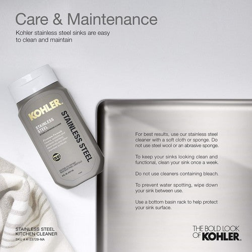 KOHLER 3671-NA 18" Single Basin 16 Gauge Stainless Steel Bar Sink