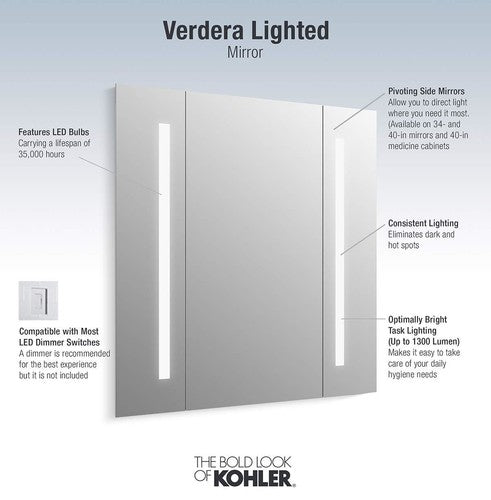 Kohle K-99572-TLC-NA Verdera 34 in. x 33 in. Surface-Mount Lighted Mirror
