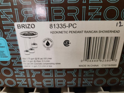 BRIZO 81335-PC Single Function Ceiling Mount Pendant Raincan Shower Head with H2