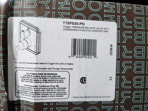 BRIZO T75P530-PN Pressure Balanced Valve And Diverter Trim
