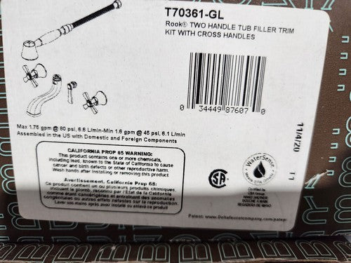 BRIZO T70361-GL TWO HANDLE TUB FILLER TRIM KIT WITH CROSS HANDLES