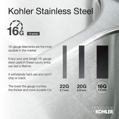 KOHLER K-5416-NA Strive Self-Trimming Farmhouse SmartDivide Undermount Large
