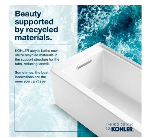 Kohler K-1173-XHGH-0 Underscore Rectangle 66" Drop In Air/Whirlpool Tub With Rev