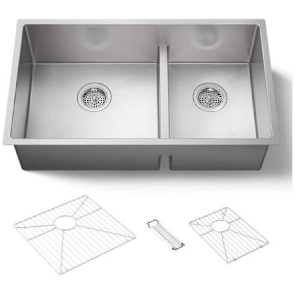 Kohler K-5284-NA Strive 32" Smart Divide® Under-Mount Large-Medium Double-Bowl Kitchen Sink With Basin Rack