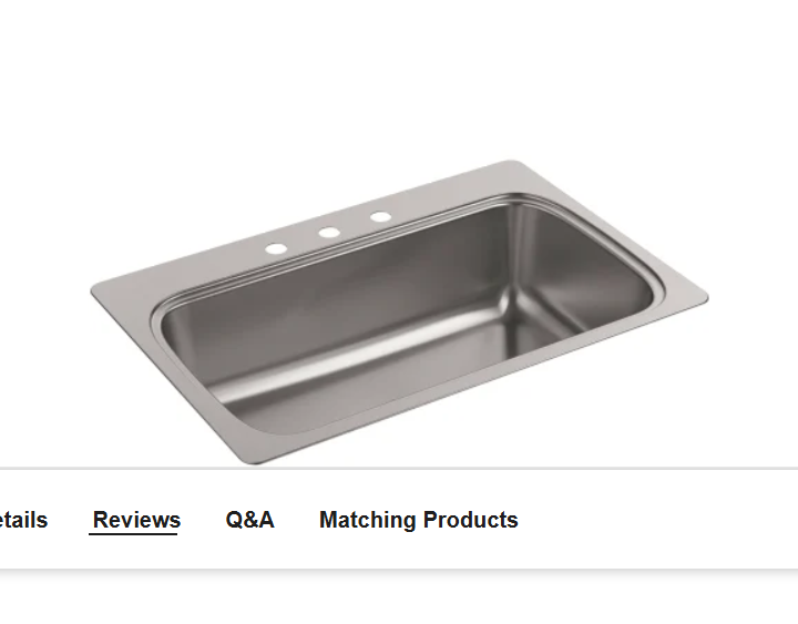 Kohler K-20060-3-NA Verse 33" Single Basin Drop In Kitchen Sink With 3