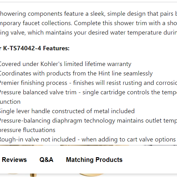 Kohler K-TS74042-4-CP Hint Function Pressure Balanced Valve Trim Only with Si