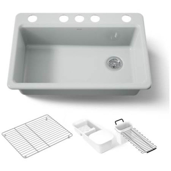 Kohler K-5871-5UA3-95 Riverby 33 Undermount Single Basin Enameled Cast Iro