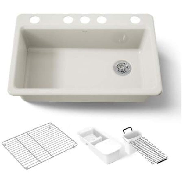 Kohler K-5871-5UA3-96 Riverby 33 Undermount Single Basin Enameled Cast Iron