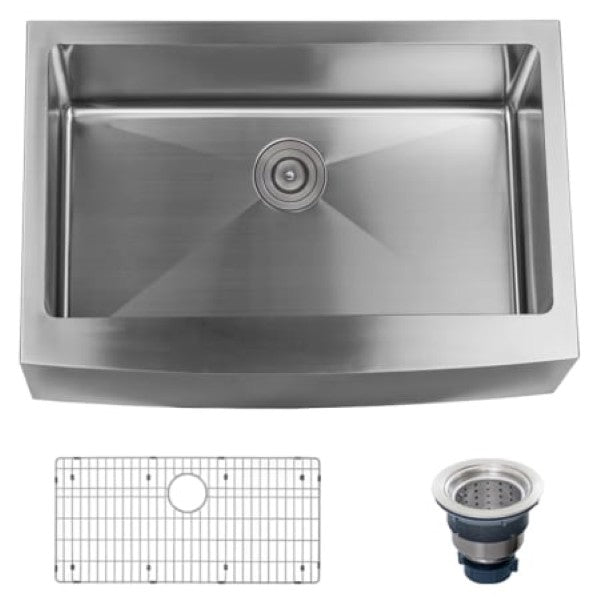Miseno MNO163020F Farmhouse 30 Single Basin Stainless Steel Kitchen Sink wit