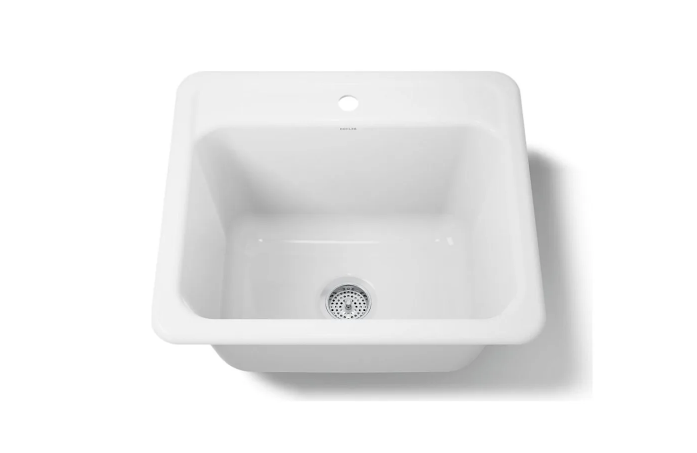Kohler K-19017-1-0 Glen Falls 25" Single Basin Undermount or Drop In Cast Iron Utility Sink with Single Faucet Hole