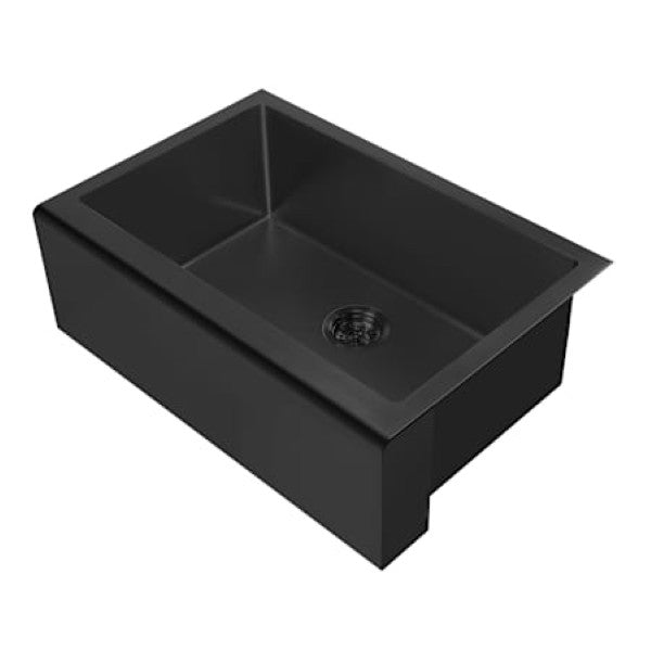 Whitehaus WHNPL3020-MBLK Noah Plus 30" Single Basin Kitchen Sink Set for Undermount Installation with Front Apron - Includes Matching Grid and Basket Strainer