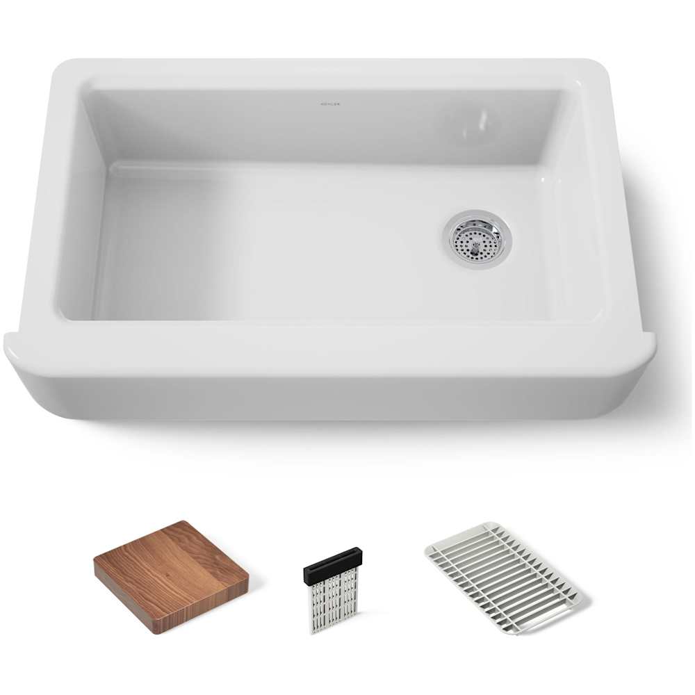 Kohler K-28874-0 Tempered 35-5-8" x 21-5-16" x 9" Undermount Single-Bowl Farmhou