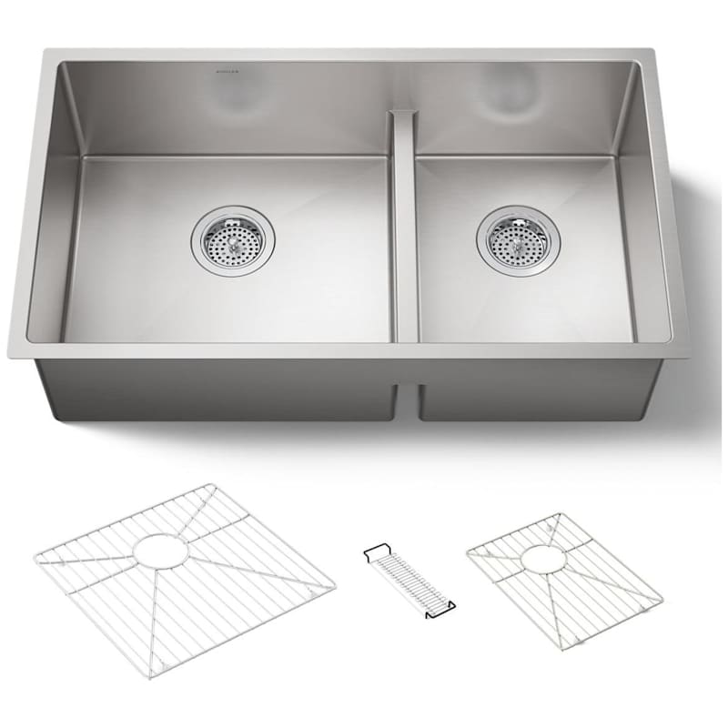 Kohler K-5284-NA Strive 32" Smart Divide® Under-Mount Large-Medium Double-Bowl Kitchen Sink With Basin Rack