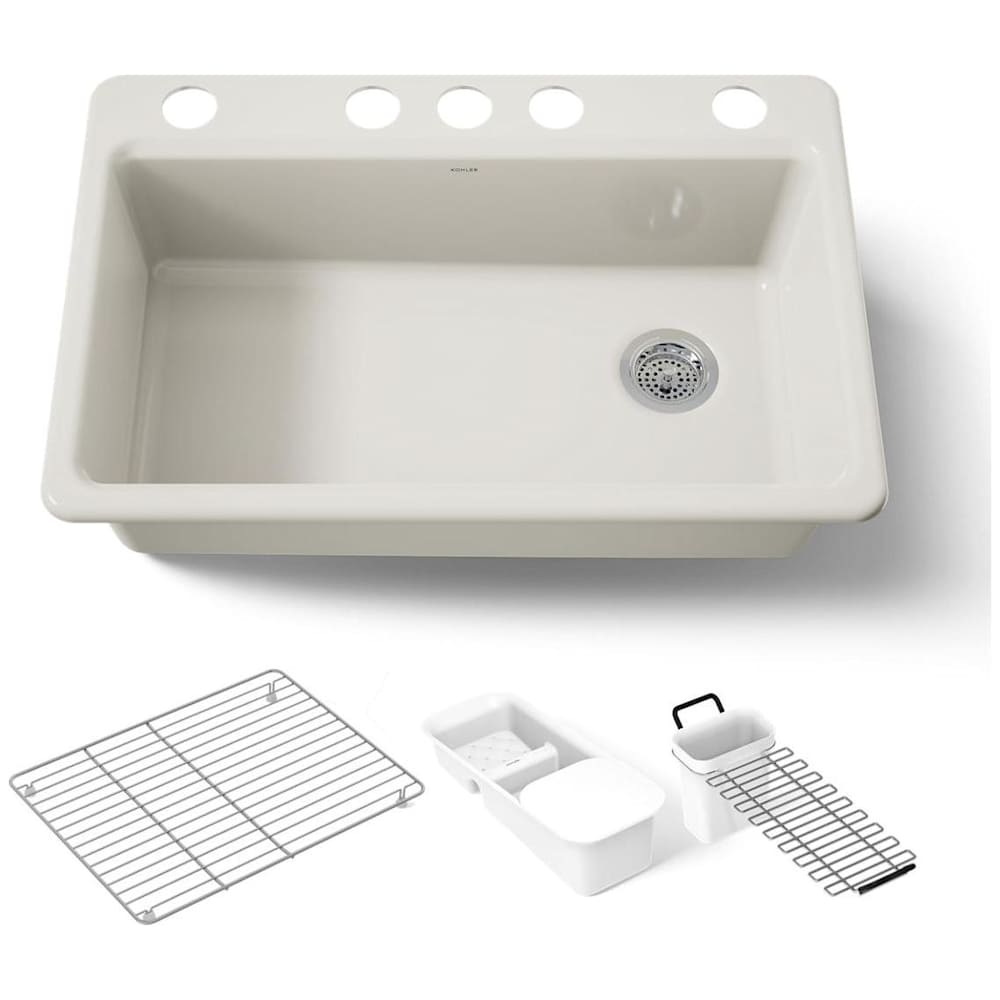 Kohler K-5871-5UA3-96 Riverby 33" Undermount Single Basin Enameled Cast Iron Wor
