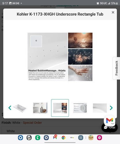 Kohler K-1173-XHGH-0 Underscore Rectangle 66" Drop In Air/Whirlpool Tub With Rev