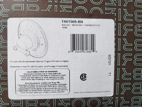 BRIZO T66T005-BN Thermostatic Valve Trim