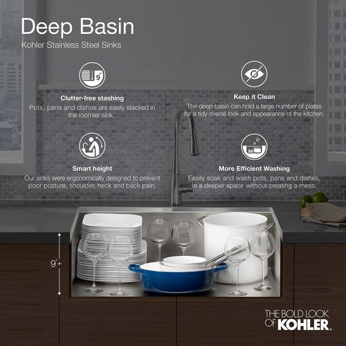 KOHLER 5290-NA Undertone 31-1/4-Inch x 17-7/8-Inch x 9-5/16-Inch Large Undermoun