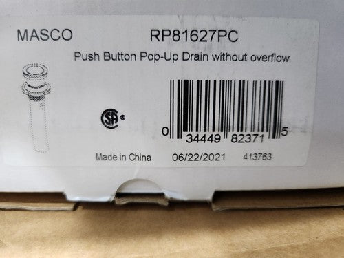BRIZO RP81627PC Push Button Pop-Up Without Overflow
