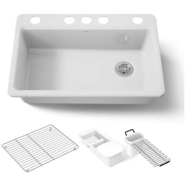 Kohler K-5871-5UA3-0 Riverby 33 Undermount Single Basin Enameled Cast Iron %