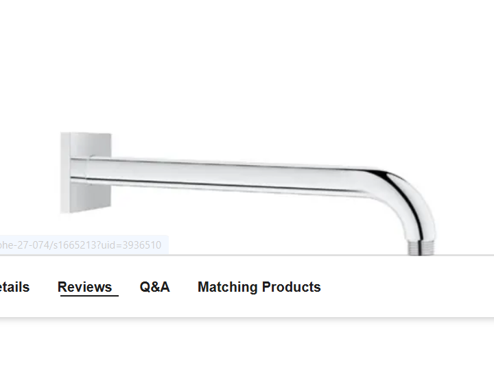 Grohe 27489000 12" Rain Shower Arm with Square Flange and 1-2" Threaded Conn