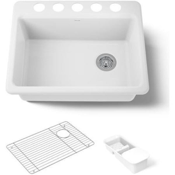 Kohler K-8668-5UA2-0 Riverby 27 Undermount Single Basin Enameled Cast Iron !