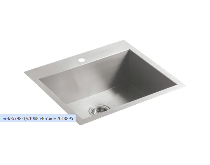 Kohler K-3822-1-NA Vault 25" Single Basin Top-Mount-Under-Mount 18-Gau