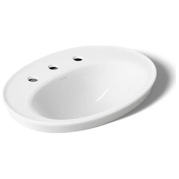 Kohler K-2075-8-0 Serif 16-7-8 Drop In Bathroom Sink with 3 Holes Drilled an
