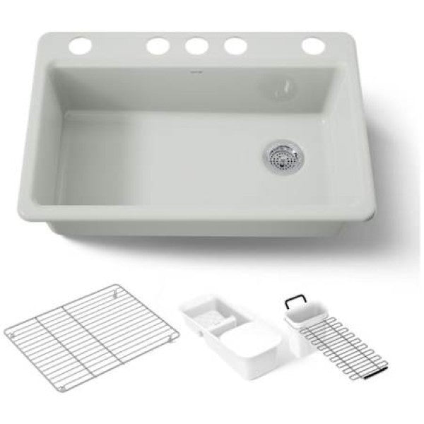 Kohler K-5871-5UA3-FF Riverby 33 Undermount Single Basin Enameled Cast Iron