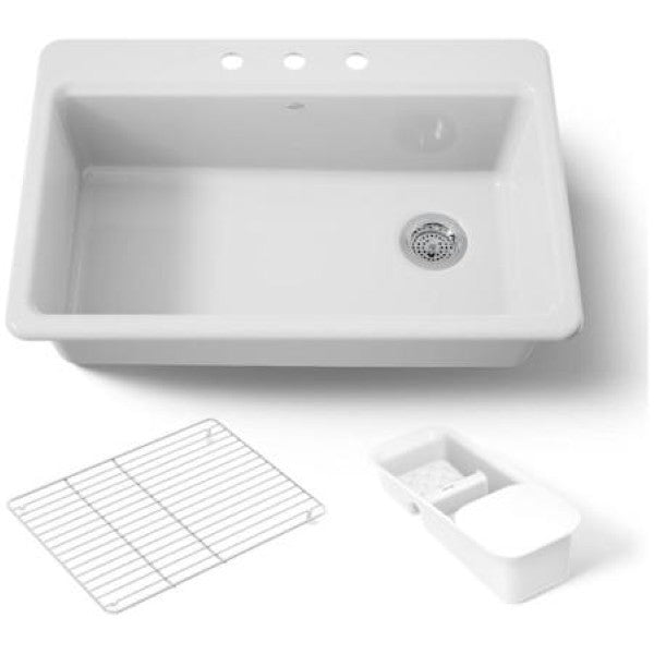 Kohler K-5871-3A2-0 Riverby 33" Single Basin Top-Mount Enameled Cast-Iron Kitchen Sink