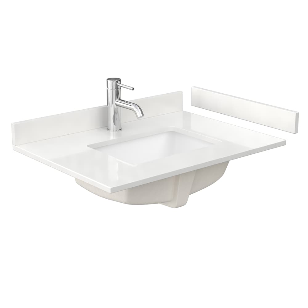Wyndham Collection WCFQC130STOPUNSWQ 30" Quartz Vanity Top with Backsplash and S